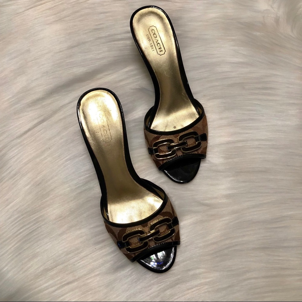 COACH Signature Monogram Slip On Heels